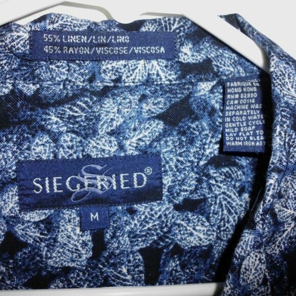 Vintage Siegfried Button Up Shirt Linen-Blend Short Sleeve Blue M Men Hong Kong - Picture 5 of 6